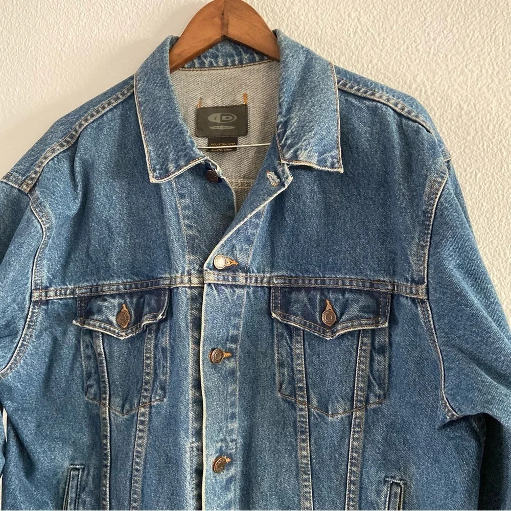 Vintage Denim Trucker Jacket ID WEAR Streetwear Oversized XL Relaxed Grunge - Picture 7 of 14
